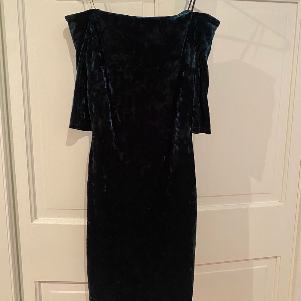 Green velvet off the shoulder dress